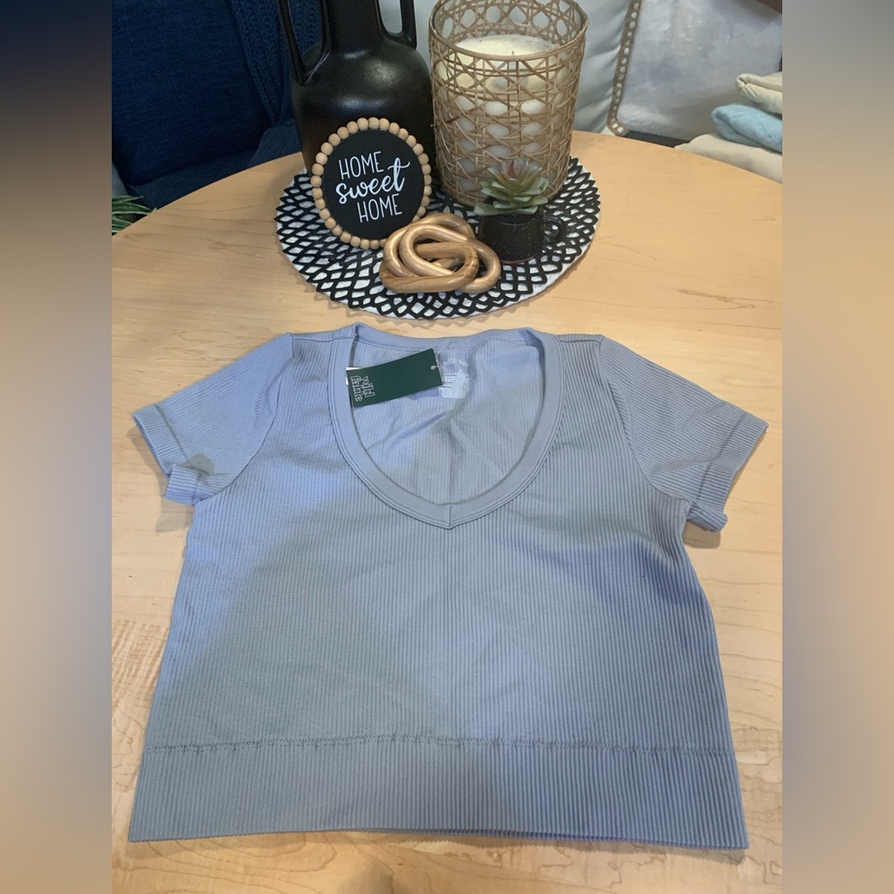 Wild Fable Blue Gray Ribbed V-Neck top size XL